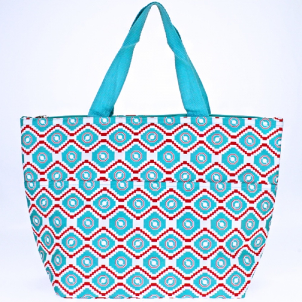 Aztec Print Insulated Lunch Bag Tote Blue Red